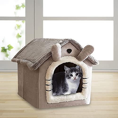 BMTLFG Caseta para perros, cama suave para mascotas, pequeña tienda para gatos, interior cerrada, cálida felpa, cesta con cojín extraíble, suministros para animales domésticos (M)