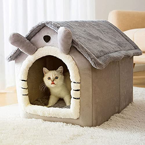 BMTLFG Caseta para perros, cama suave para mascotas, pequeña tienda para gatos, interior cerrada, cálida felpa, cesta con cojín extraíble, suministros para animales domésticos (M)