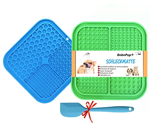BnbnPup Alfombrilla para perros y gatos, 2 unidades, para perros pequeños/grandes, para bañarse de perros, entrenar, cuidado del pelaje y cuidado de las garras, sin BPA (azul/verde)