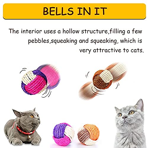 Bola de Gato,6 Pcs Sisal Cuerda Gato Pelota,Juguete Gato Interactivo,Pelotas de Juguete para Gatos,Juguete Interactivo para Mascotas,Juguete para Mascotas,Pelota de Masticación para Gatos