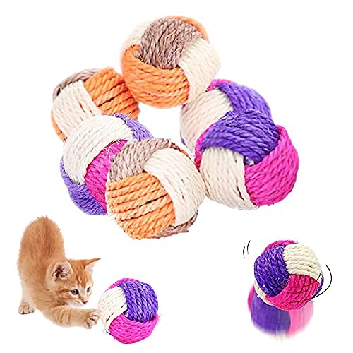 Bola de Gato,6 Pcs Sisal Cuerda Gato Pelota,Juguete Gato Interactivo,Pelotas de Juguete para Gatos,Juguete Interactivo para Mascotas,Juguete para Mascotas,Pelota de Masticación para Gatos