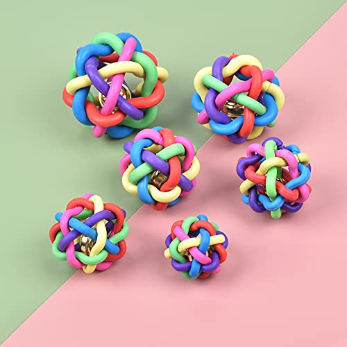 Bola de goma colorida con campana, 2.2 a 3.75 pulgadas, para mascotas, perros, gatos, bolas de juguete trenzadas de goma con nudo con campana, juguetes masticables para limpieza de dientes
