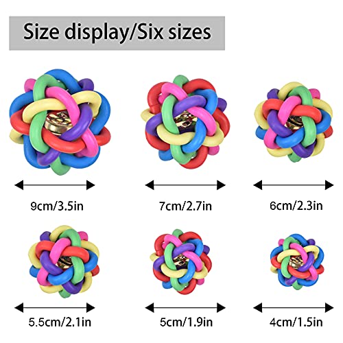 Bola de goma colorida con campana, 2.2 a 3.75 pulgadas, para mascotas, perros, gatos, bolas de juguete trenzadas de goma con nudo con campana, juguetes masticables para limpieza de dientes