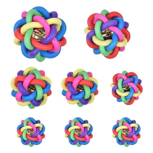 Bola de goma colorida con campana, 2.2 a 3.75 pulgadas, para mascotas, perros, gatos, bolas de juguete trenzadas de goma con nudo con campana, juguetes masticables para limpieza de dientes