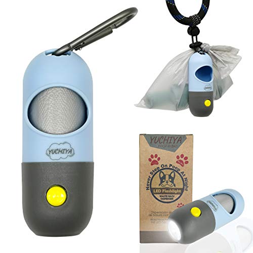 Bolsa de recogida para perros con linterna LED | Dispensador de bolsas de residuos para mascotas para correa de plomo | Distribuidor de bolsas de pañales para coche de cuna