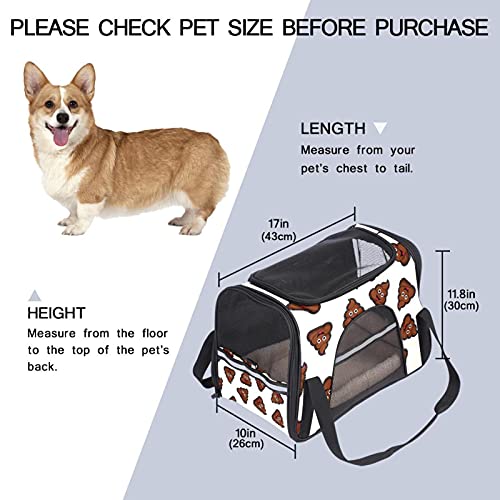 Bolsa de transporte para mascotas, aprobada por aerolíneas de cara suave con almohadilla de forro polar para gatos, cachorros y animales pequeños, dibujos animados de caca marrón oscuro
