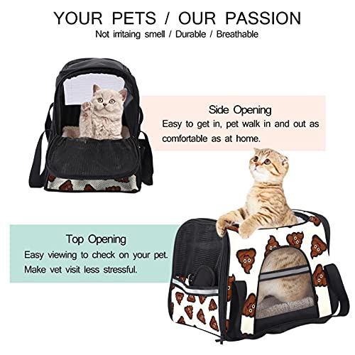 Bolsa de transporte para mascotas, aprobada por aerolíneas de cara suave con almohadilla de forro polar para gatos, cachorros y animales pequeños, dibujos animados de caca marrón oscuro