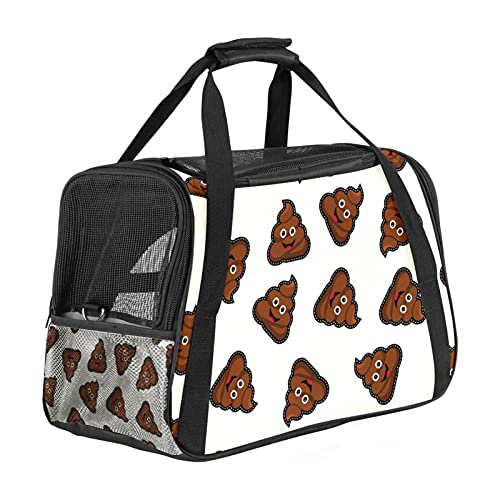 Bolsa de transporte para mascotas, aprobada por aerolíneas de cara suave con almohadilla de forro polar para gatos, cachorros y animales pequeños, dibujos animados de caca marrón oscuro