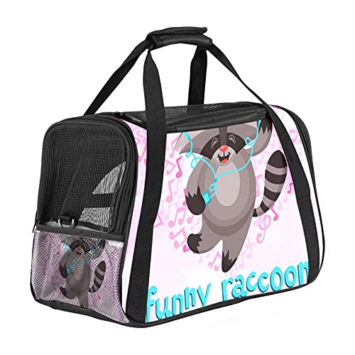 Bolsa de viaje para mascotas, bolsa portátil para mascotas, tela plegable, bolsa de viaje para perros o gatos, jaula para mascotas con cremalleras de seguridad, divertido mapache escuchando música