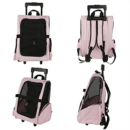 Bolsa de Viaje para Mascotas Portátil, Bolsa de Transporte para Mascotas con Ruedas Mochilas para Mascotas con Ruedas Dobles y Diseño de Tela de Malla para Viajes En Avión Mascotas Puppy(Pink)
