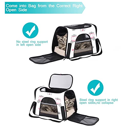 Bolsa de viaje portátil para mascotas, bolsas de lona aprobadas por aerolíneas para gato y conejo, con castillos dibujados de cara suave, impresión de corona rosa