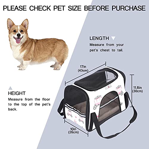 Bolsa de viaje portátil para mascotas, bolsas de lona aprobadas por aerolíneas para gato y conejo, con castillos dibujados de cara suave, impresión de corona rosa