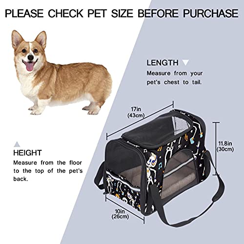 Bolsa de viaje portátil para perros y gatos, bolsa de viaje para mascotas transpirable con esqueleto de música para escuchar Halloween para animales pequeños