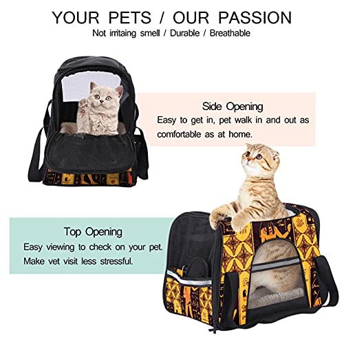 Bolsa portátil de viaje para mascotas, bolsas de viaje aprobadas por aerolíneas para gato y conejo, con estampado de tótem retro de cara suave