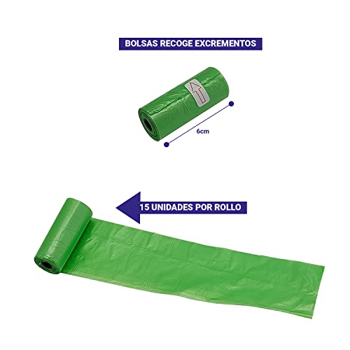 Bolsas recoge excrementos biodegradables en surtido de colores y dispensador con clip hueso. Bolsas desechos perros. (90). Ref.50999