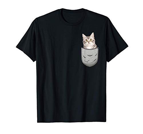 Bolsillo en el pecho para el dueño del gato de pelo corto Camiseta