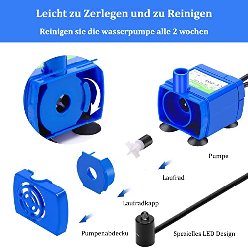 Bomba de agua para mascotas, bomba de repuesto para fuente de agua automática de 2,4 l, CC 5 V, 2 W, bajo consumo con luz LED, cable de 12 m, supersilenciosa