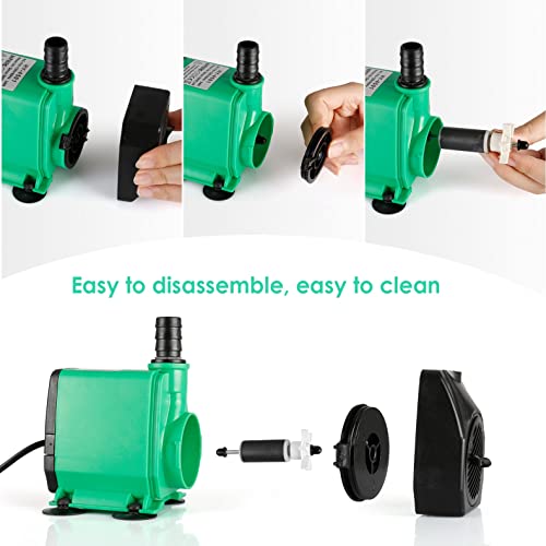Bomba Sumergible 3000L/H 60W Bomba de Agua Bomba de Acuario Estanque Fuente, con 4 ventosas, 3 boquillas - 13/16/19 mm, cable de 1,35 m (verde)
