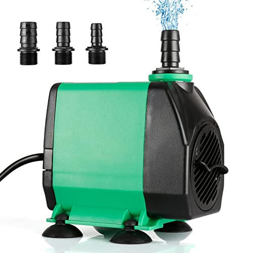 Bomba Sumergible 3000L/H 60W Bomba de Agua Bomba de Acuario Estanque Fuente, con 4 ventosas, 3 boquillas - 13/16/19 mm, cable de 1,35 m (verde)