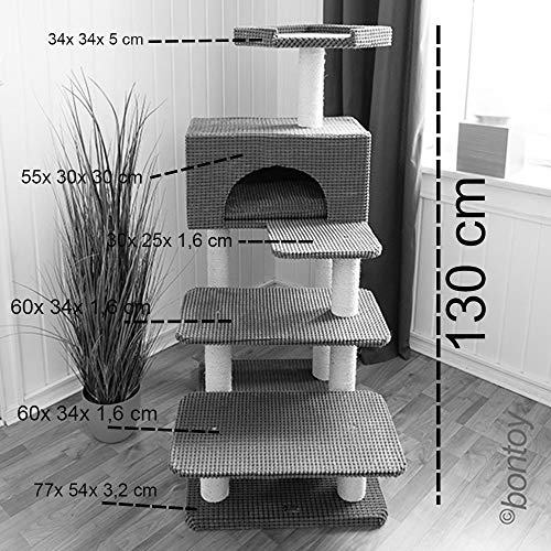 bontoy Árbol rascador para gatos Phill marrón claro, 130 cm, ideal también para gatos mayores, con cuña de descanso, estable