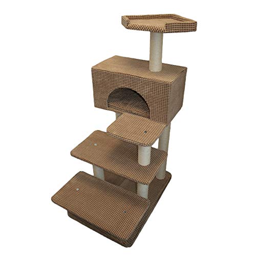 bontoy Árbol rascador para gatos Phill marrón claro, 130 cm, ideal también para gatos mayores, con cuña de descanso, estable