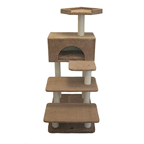 bontoy Árbol rascador para gatos Phill marrón claro, 130 cm, ideal también para gatos mayores, con cuña de descanso, estable