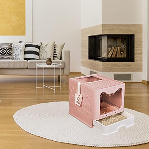 Bouilloire Caja De Arena Cerrada Plegable Caja De Arena para Gatos Grandes De Doble Puerta Arenero Gatos Cubierto Autolimpiable Caja De Arena para Gatos Portátil con Pala Y Bandeja Retráctil