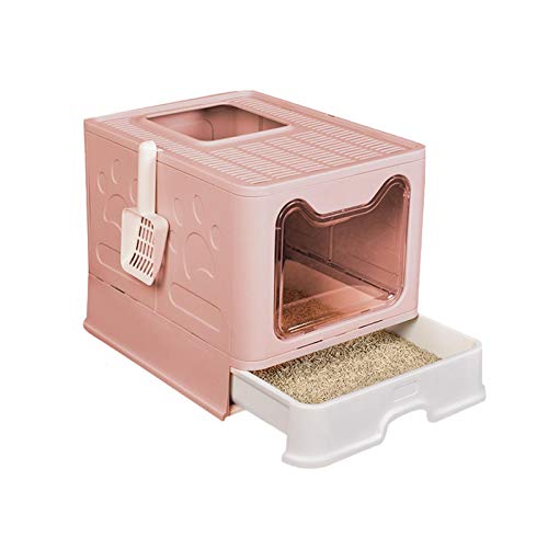 Bouilloire Caja De Arena Cerrada Plegable Caja De Arena para Gatos Grandes De Doble Puerta Arenero Gatos Cubierto Autolimpiable Caja De Arena para Gatos Portátil con Pala Y Bandeja Retráctil