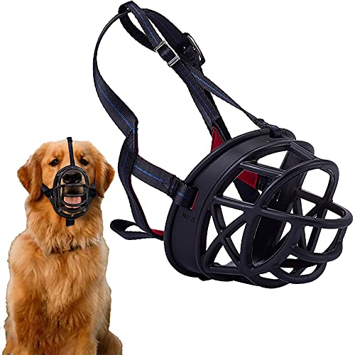 Bozal para Perros, Bozal Perro, Bozales de Silicona de Cesta Suave para Perros, Bozal Transpirable Ajustable, Evita Ladrar y Masticar no Deseados, Permite Beber y Jadear (Talla L)