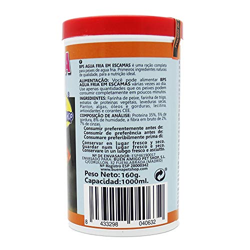 BPS Alimento Completo para Peces Agua Fría Equilibrada para Peces Ornamentales de Acuario 1000 ml (Modelo 2: 160g) BPS-4063