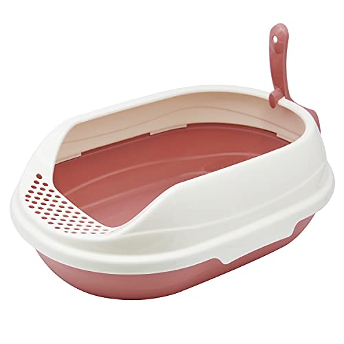 BPS Bandeja Gatos Gatitos Aseo Arenero Abierto para Mascotas Gatos Bandeja Sanitaria Plástica con Pala 3 Colores (Rojo 43x31x15 cm ) BPS-1361RJ