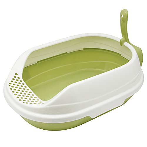 BPS Bandeja Gatos Gatitos Aseo Arenero Abierto para Mascotas Gatos Bandeja Sanitaria Plástica con Pala 3 Colores (Verde Grande) BPS-1362VE