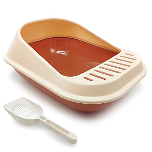 BPS Bandeja Gatos Gatitos con Pala Aseo Arenero Abierto para Mascotas Gatos Bandeja Sanitaria Plástica (Medium, Marrón) BPS-5578MA