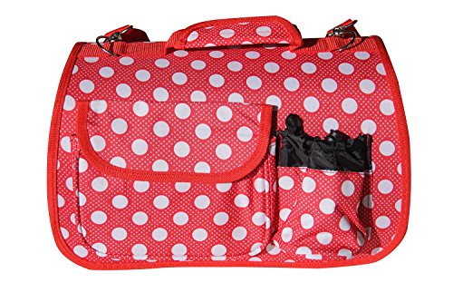 BPS (R) Portador Transportín Bolsa Bolso de Tela (Lunares) para Perro, Gato, Mascotas, Animales,Tamaño: M,43.5x25x25cm (Rojo)