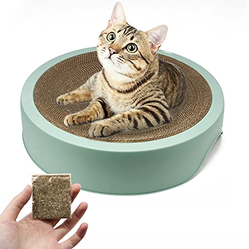 BPS Rascador Gatos Cartón Corrugado XXL Incluido Hierba Gatera Alfombra Rascador Redondo con Soporte 44 x 10 cm Color al Azar BPS-10517