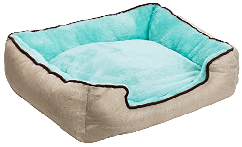 Brandsseller Cama para mascotas, aprox. 55 x 60 x 15 cm, con cojín, cama para perros y gatos, diseño de piel de color beige y turquesa