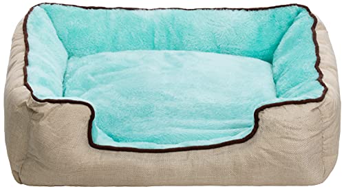 Brandsseller Cama para mascotas, aprox. 55 x 60 x 15 cm, con cojín, cama para perros y gatos, diseño de piel de color beige y turquesa