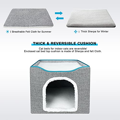 BRIAN & DANY Casa para Gatos Plegable y Lavable a Máquina, Cubo de Gato con Rascador para Gatos y Bola Mullida, 42 x 42 x 35,5 cm, Gris