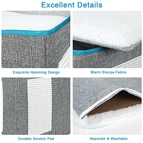 BRIAN & DANY Casa para Gatos Plegable y Lavable a Máquina, Cubo de Gato con Rascador para Gatos y Bola Mullida, 42 x 42 x 35,5 cm, Gris