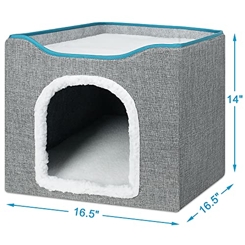 BRIAN & DANY Casa para Gatos Plegable y Lavable a Máquina, Cubo de Gato con Rascador para Gatos y Bola Mullida, 42 x 42 x 35,5 cm, Gris