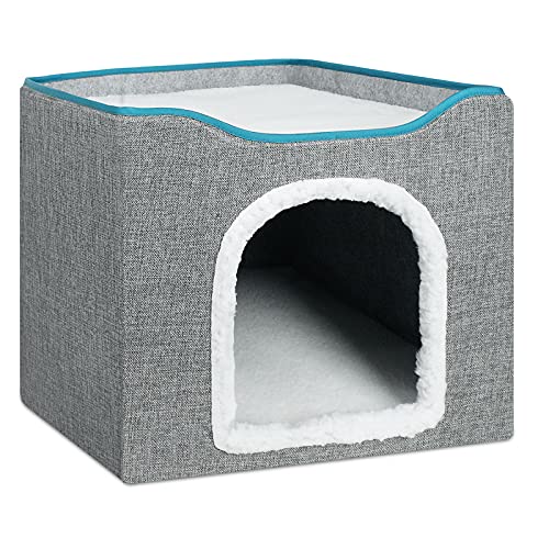 BRIAN & DANY Casa para Gatos Plegable y Lavable a Máquina, Cubo de Gato con Rascador para Gatos y Bola Mullida, 42 x 42 x 35,5 cm, Gris