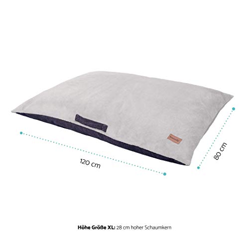 brunolie Henry Cojín para Perros Grande con asa en Color Gris, Lavable, ortopédico y Antideslizante, Cama para Perros con Espuma de Memoria, tamaño XL 120 x 85 cm