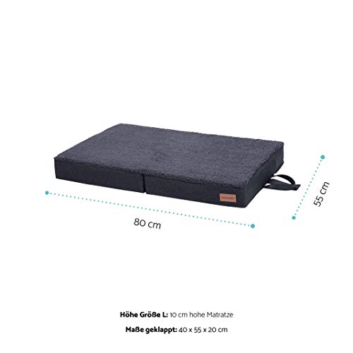 brunolie Paco Cama para Perros Plegable Gris, Lavable, ortopédico y Antideslizante, Cama para Perros con Espuma de Memoria Transpirable, Tamaño M 80 x 55 cm