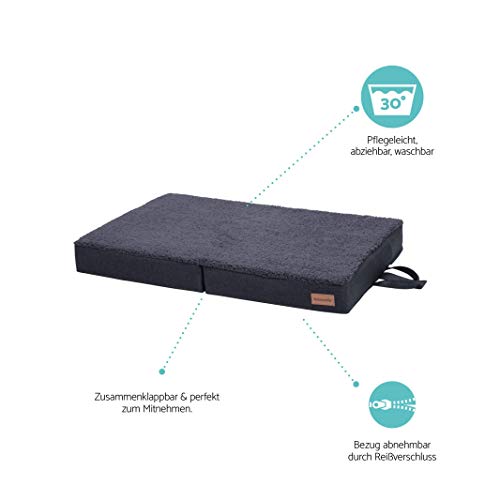 brunolie Paco Cama para Perros Plegable Gris, Lavable, ortopédico y Antideslizante, Cama para Perros con Espuma de Memoria Transpirable, Tamaño M 80 x 55 cm