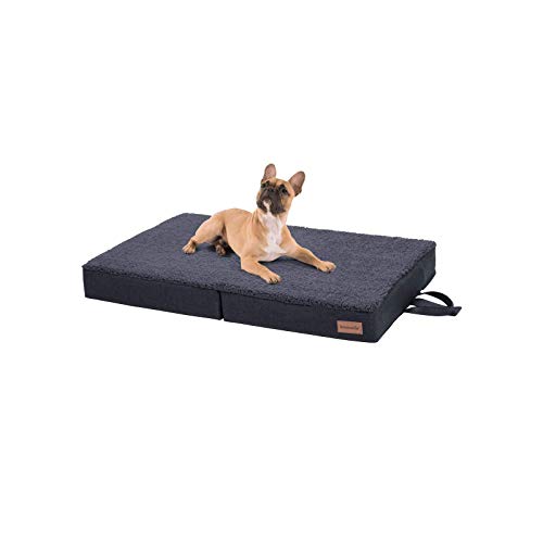 brunolie Paco Cama para Perros Plegable Gris, Lavable, ortopédico y Antideslizante, Cama para Perros con Espuma de Memoria Transpirable, Tamaño M 80 x 55 cm