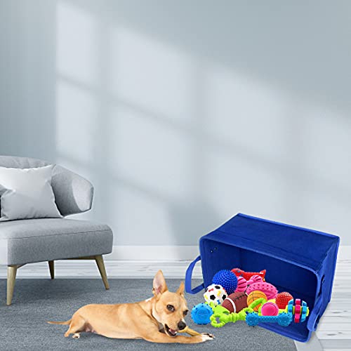 BundleMall Cesta de juguete de fieltro para mascotas y caja de juguetes para perros y gatos, organizador de cofre plegable, perfecto para organizar juguetes para mascotas mantas (azul, perro)
