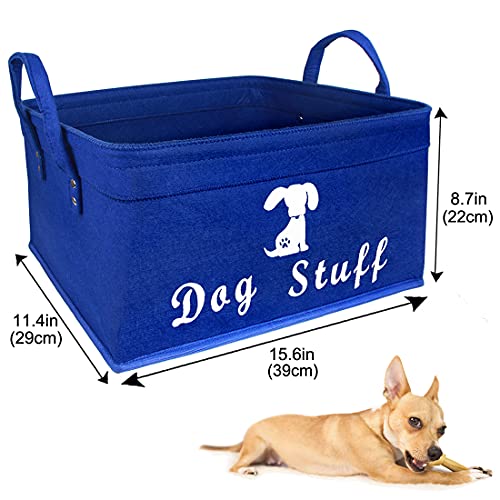 BundleMall Cesta de juguete de fieltro para mascotas y caja de juguetes para perros y gatos, organizador de cofre plegable, perfecto para organizar juguetes para mascotas mantas (azul, perro)