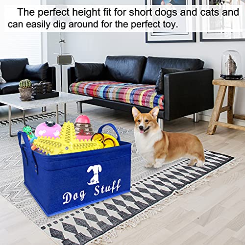 BundleMall Cesta de juguete de fieltro para mascotas y caja de juguetes para perros y gatos, organizador de cofre plegable, perfecto para organizar juguetes para mascotas mantas (azul, perro)
