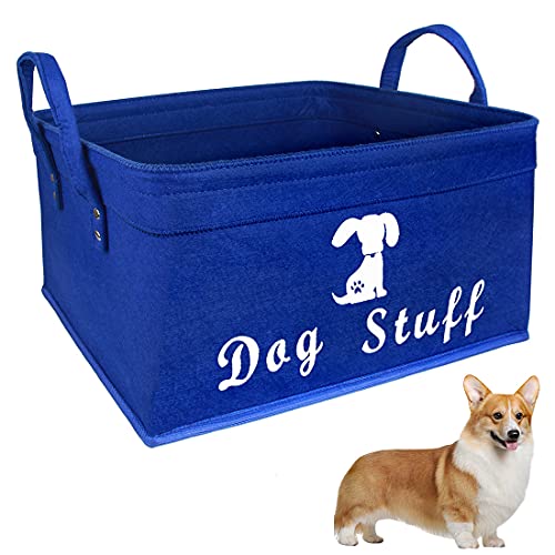 BundleMall Cesta de juguete de fieltro para mascotas y caja de juguetes para perros y gatos, organizador de cofre plegable, perfecto para organizar juguetes para mascotas mantas (azul, perro)