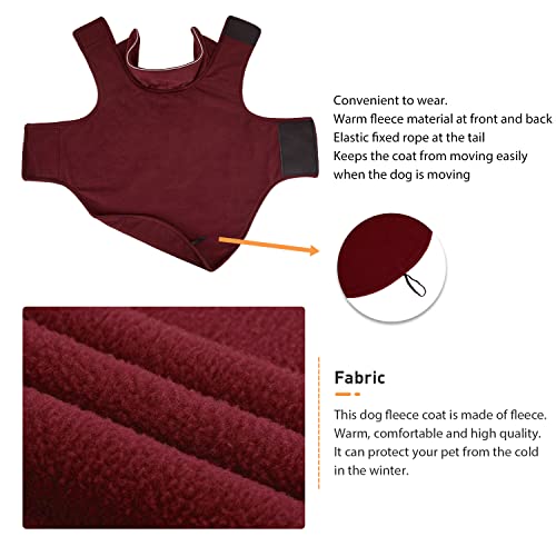 Bwiv Abrigo para Perros Chaqueta abrigadora de Invierno Ropa para Perros de Lana con Orificio para Cuerda de tracción Chaleco para Perros cálido con Tiras Reflectantes Vino Rojo 3XL